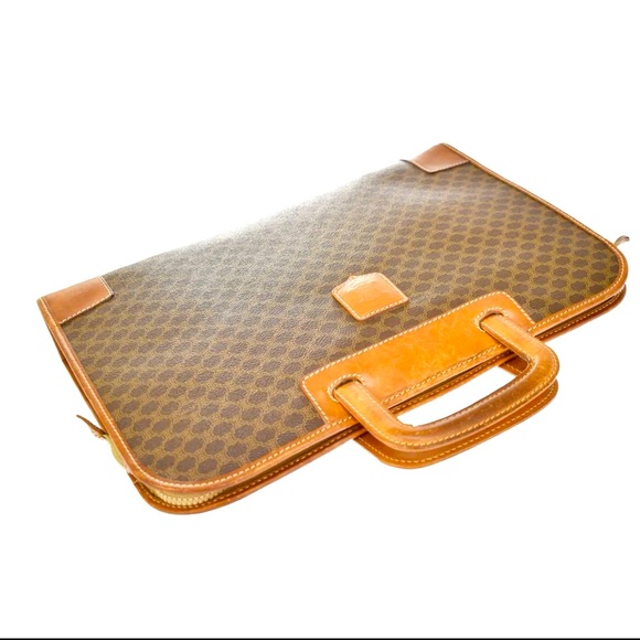 CELINE Logo Macadam Pattern Briefcase Hand Bag PVC Leather Brown made in Italy - Picture 6 of 14